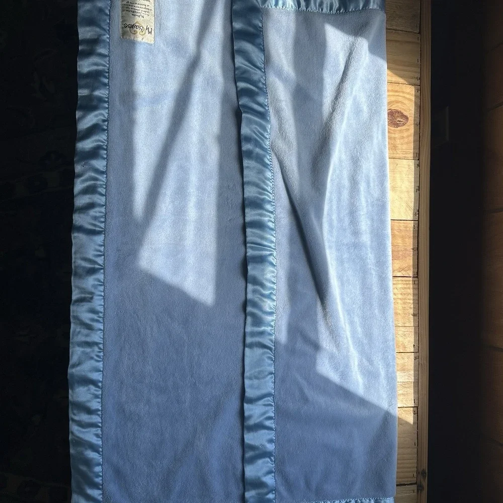 VTG My Blankee Light Blue Soft Baby Blanket with Satin Trim Made In USA 34 X 29